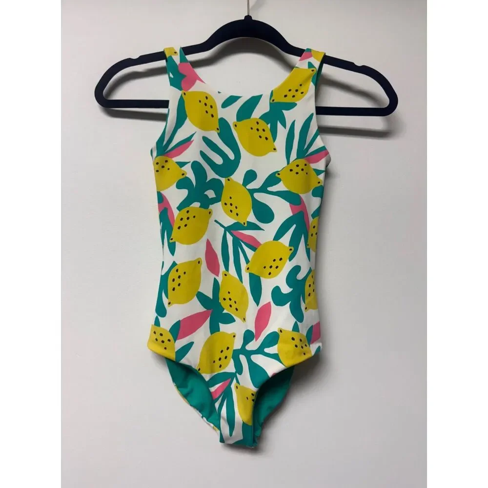 HANNA ANDERSSON Reversible Lemon One-Piece Swimsuit, Sz 120 cm (6-7)